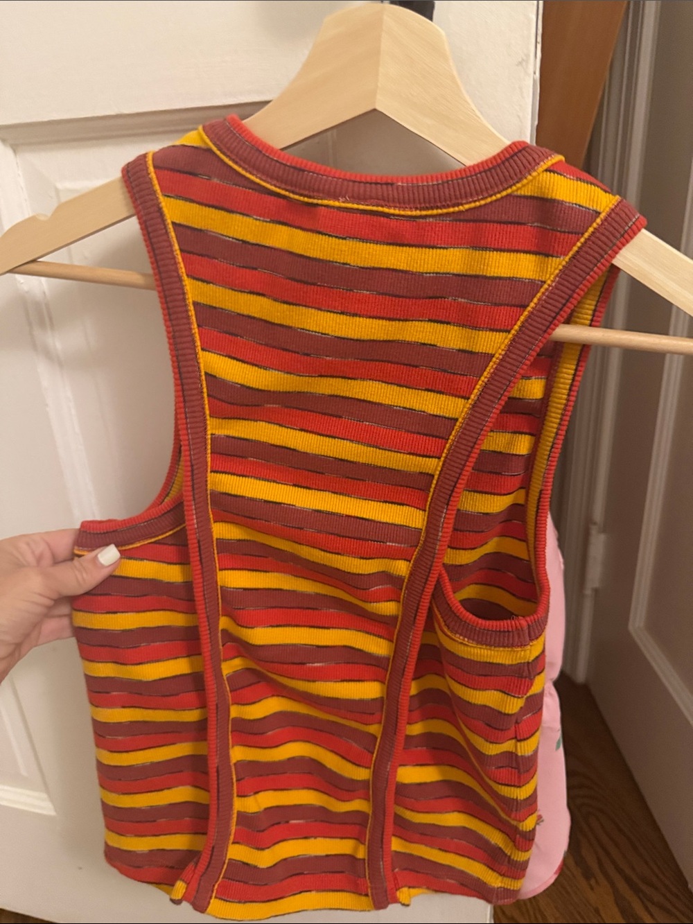 Anthropologie Red and Yellow Striped Ribbed Tank Top